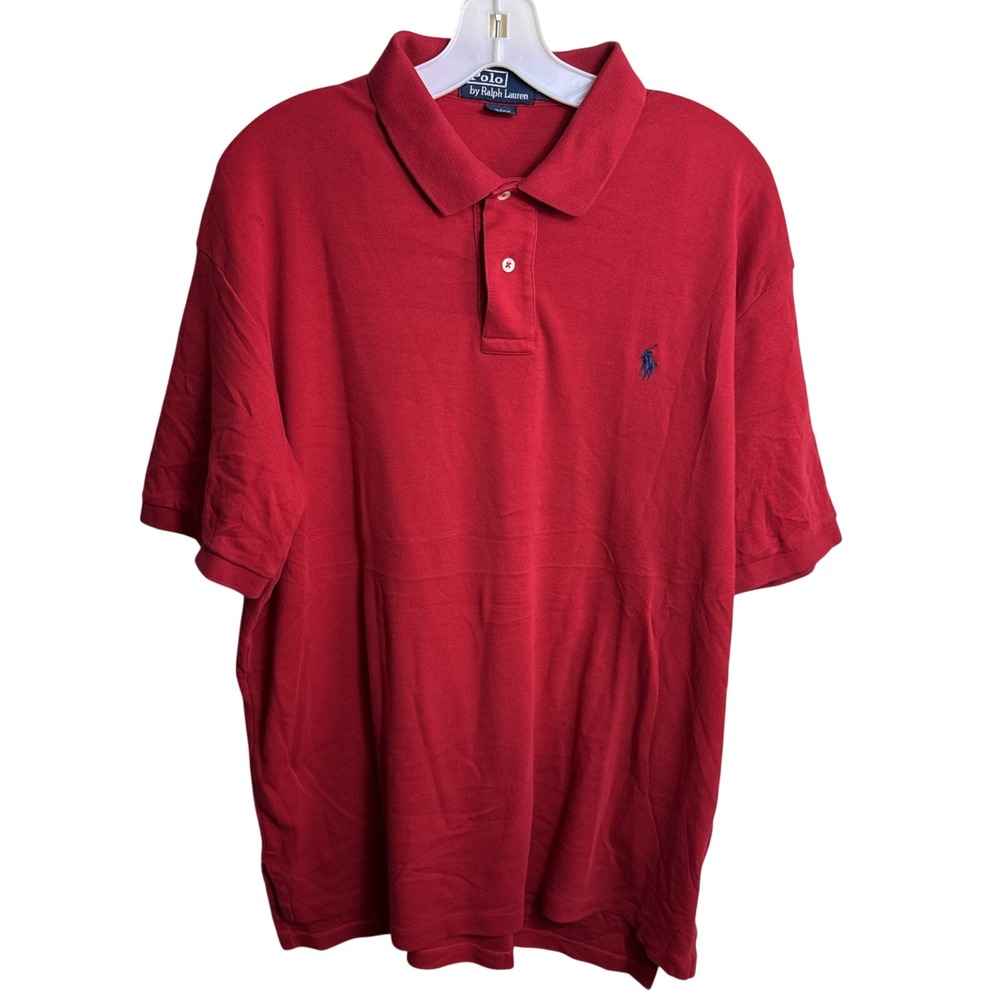 Vintage Polo Ralph Lauren Shirt Mens XL Red Short Sleeve Cotton Pique Knit VTG
